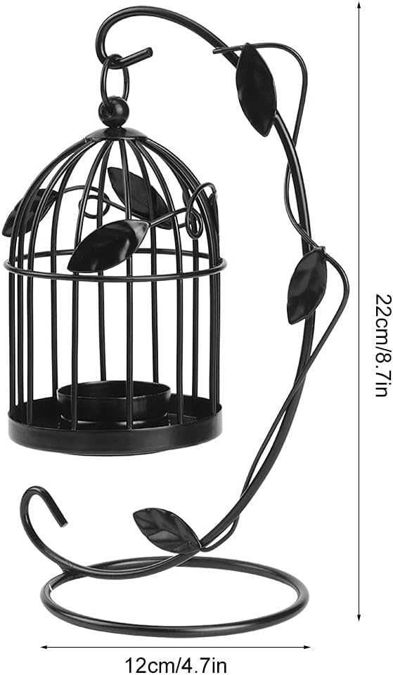 Birdcage Candle Holder, Hanging Candle Holder Decorative Bird Cages Bird Cage Decor Vintage Metal Candlestick for Wedding, Party(Black)