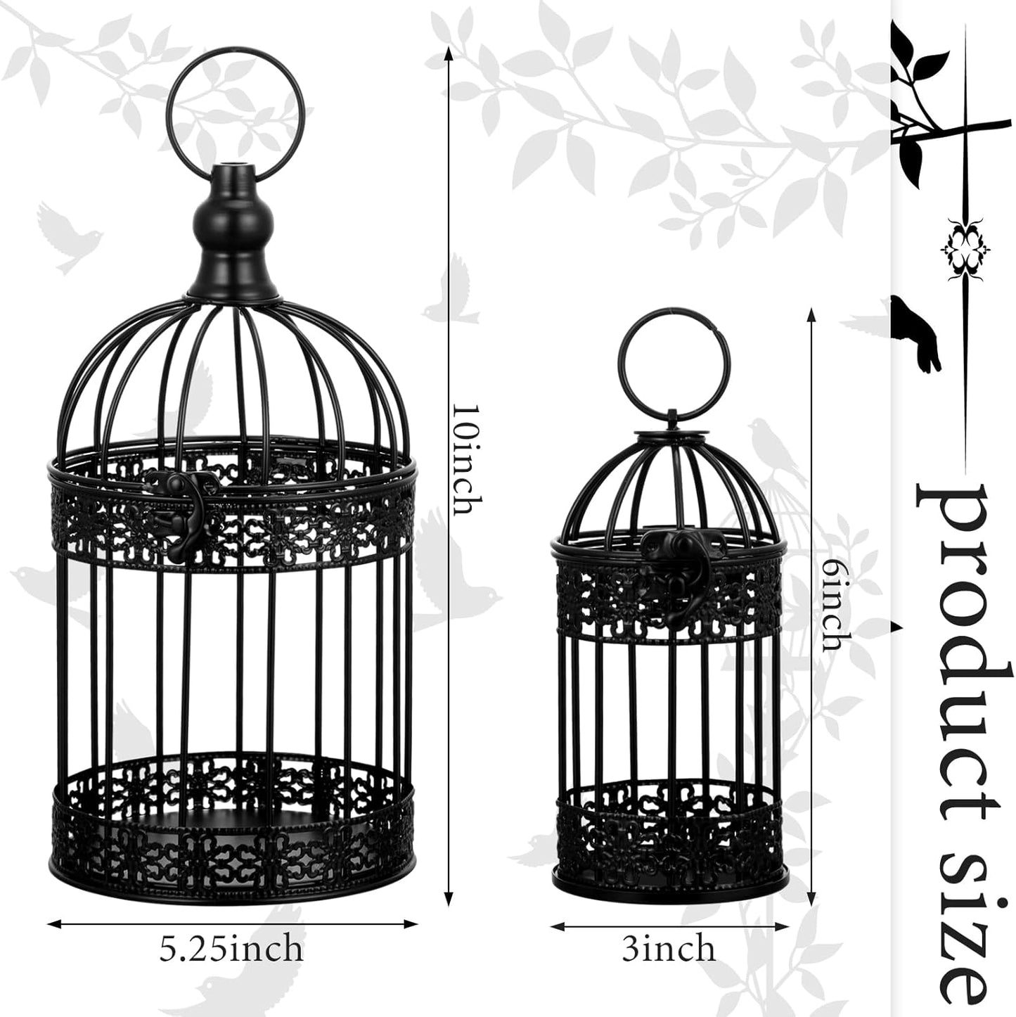 Sliner 4 Pcs Bird Cage Decorative Candle Holder Vintage Candle Holder Cage Lanterns Model for Modern Table House Home Decoration(Black)