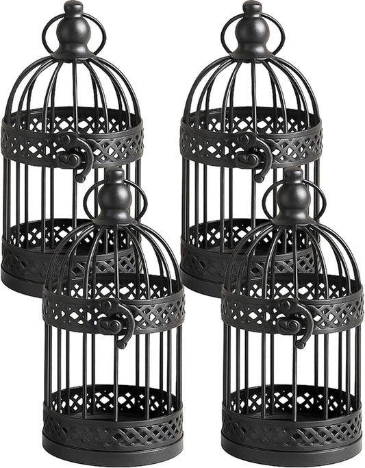 Vela Lanterns Birdcage Decor Candle Holder Lantern Decorative Table Centerpiece Halloween Decorations, Black, Small, Set of 4