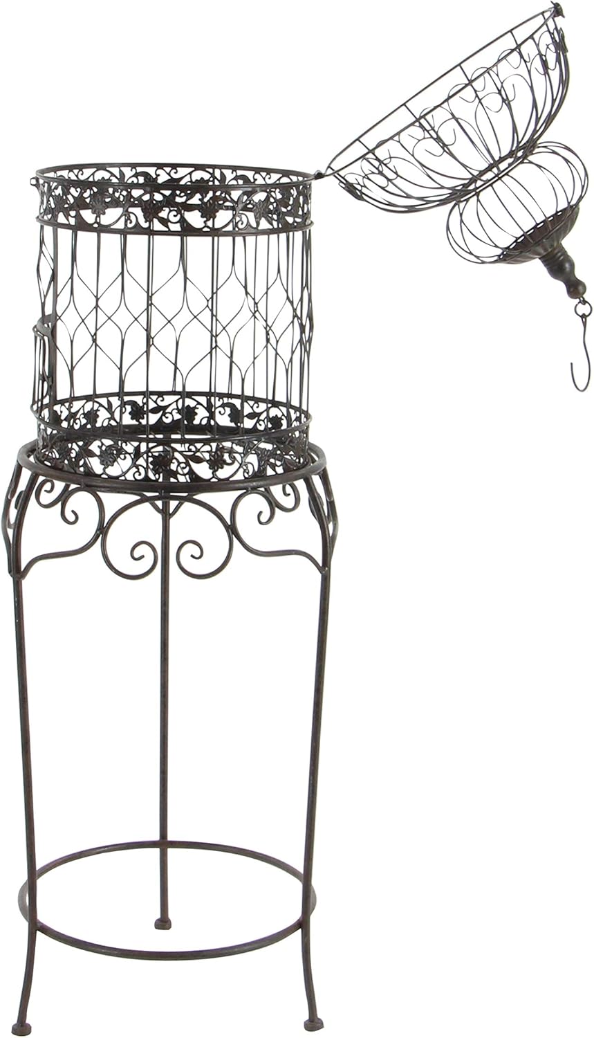 Deco 79 Vintage Metal Free-Standing Birdcage, 14" x 14" x 47", Black