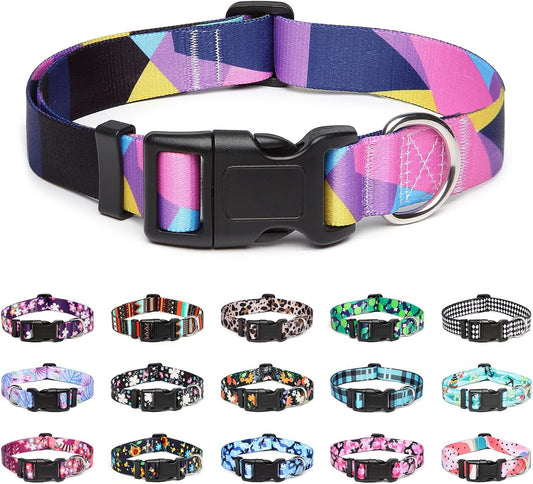 Mercano Adjustable Dog Collar - Special Design Patterns, Soft Nylon Comfortable Sturdy Pet Collar for Small Medium Large Dogs (XS, Geometry Purple)