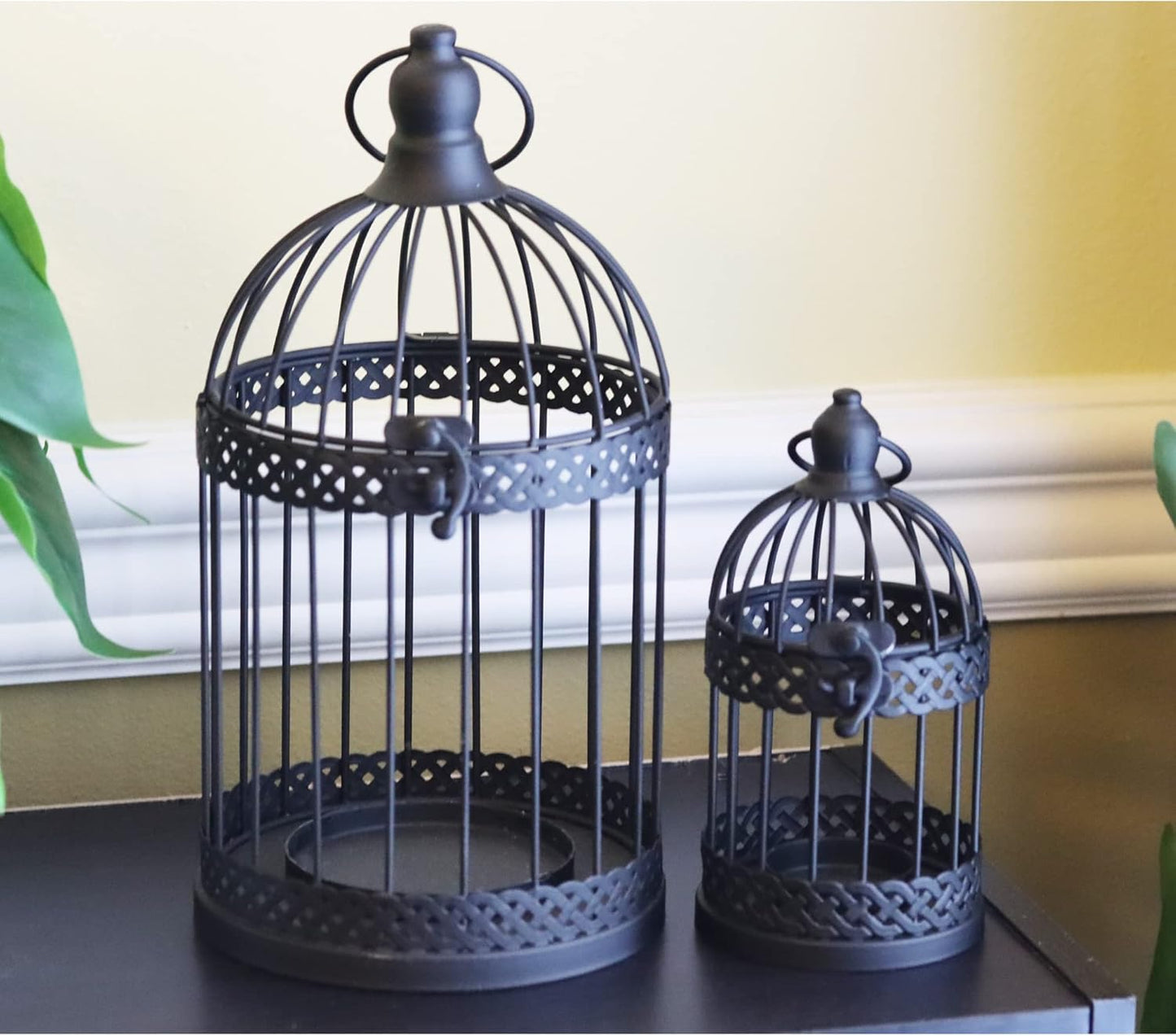 Vela Lanterns Bird Cage Decor Candle Holder Lantern Decorative Table Centerpiece Halloween Decorations, Black, Set of 4