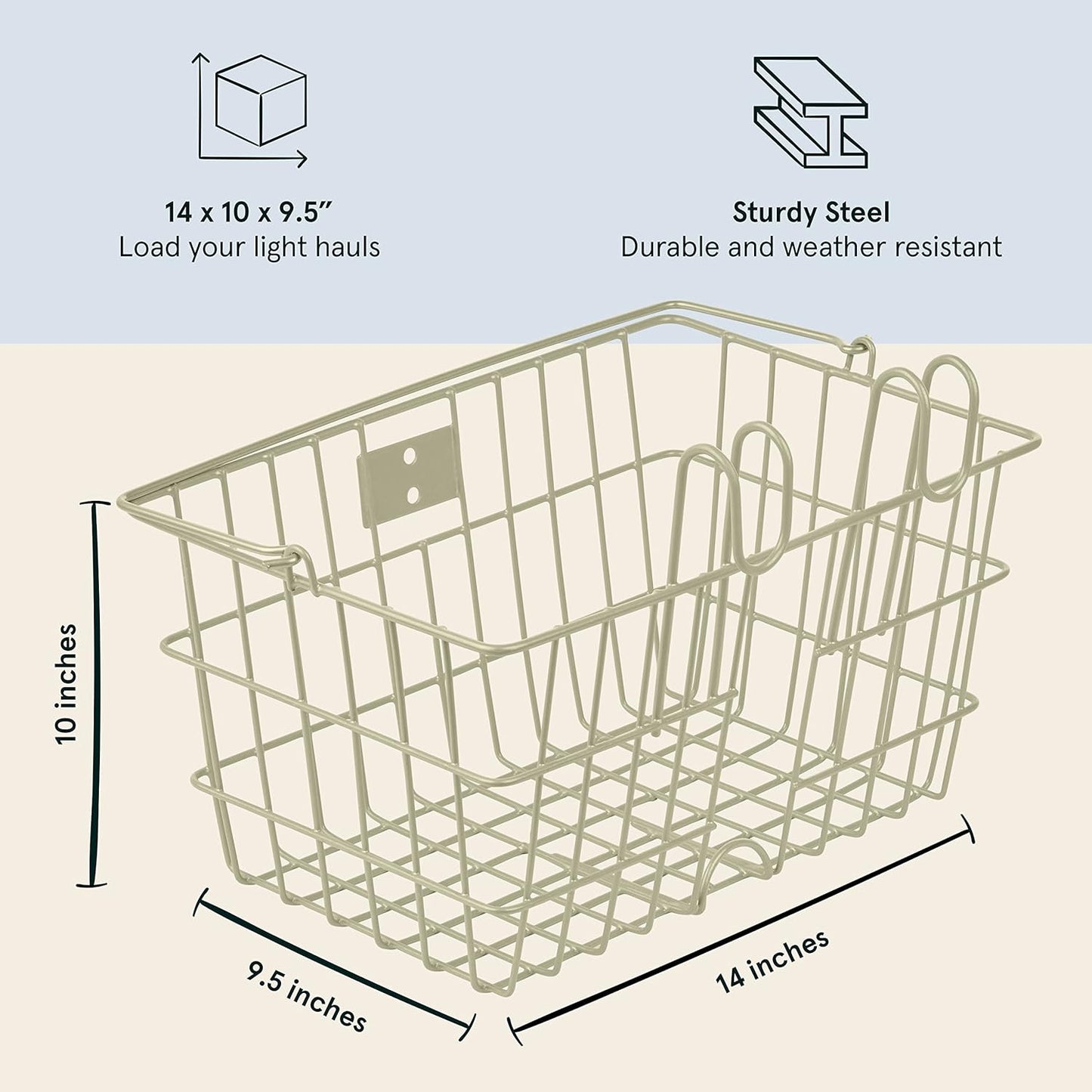 Retrospec Apollo-Lite Lift-Off Bike Basket - Detachable Steel Handlebar Basket with Carrying Handle for Commuting, Shopping & Beach Trips - 14.5in x 9.5in Weather-Resistant Biking Gear