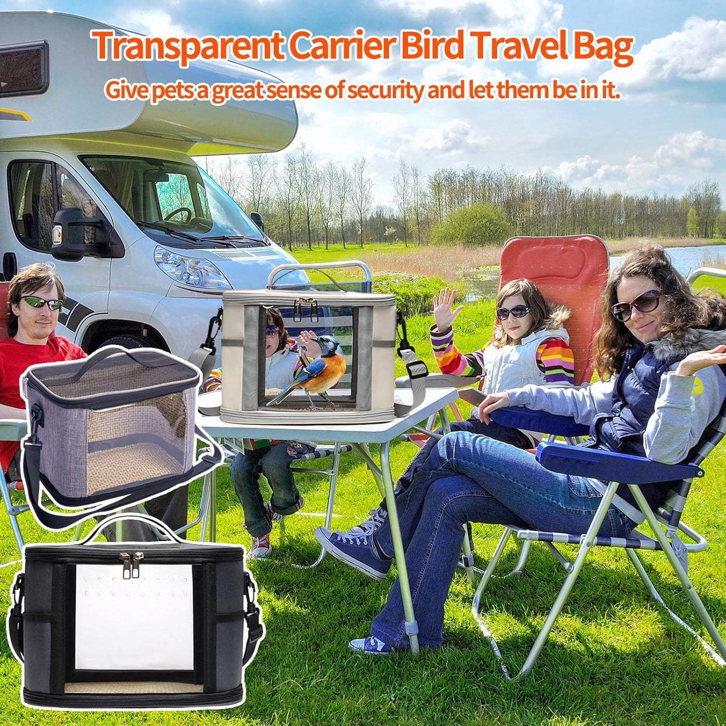 Bird Travel Carrierm, Small Bird Travel Backpack Carrier Cage with Tray and Breathable Clear Window, for Parakeet Cockatiel Budgies, for Camping Hiking (Small-Black)